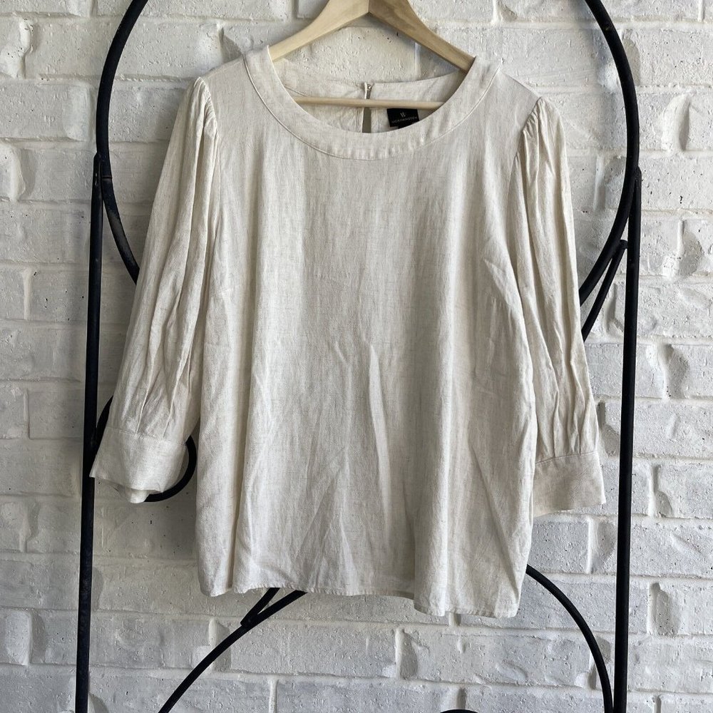 Womens Worthington 3/4 Sleeve Blouse‎ Oatmeal With Back Closure Accents
